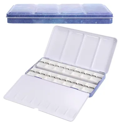 Imagen del producto de Paleta de acuarelas metálicas Lege, con 28 compartimentos llenos, color azul