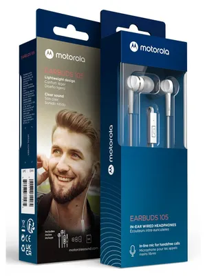 Produktbild von Motorola Sound Earbuds 105 In Ear Kopfhörer mit Kabel - Integriertes Mikrofon - Kristallklarer Klang - inkl. 6 Silikon-Ohrpolster - Weiß