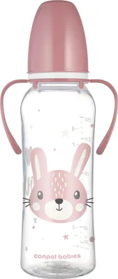 Produktbild von 250 ml Flasche mit Griffen, rosa Häschen, 12 Monate+