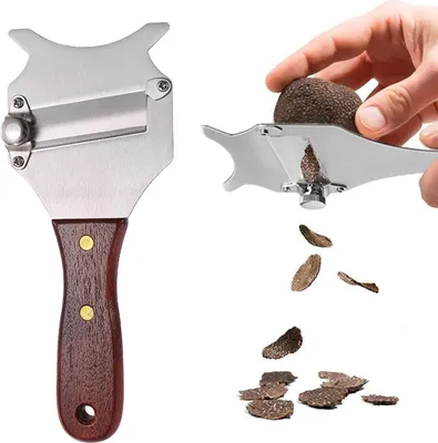 Produktbild von Verstellbarer Trüffelschneider mit Holzgriff und Edelstahl - Perfekt für Schokolade, Gemüse und Käse
