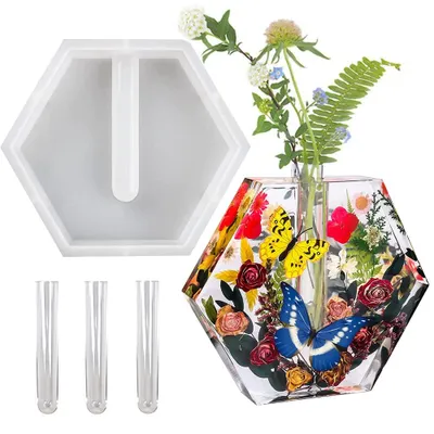 Produktbild von Silikonform für Vasen - Hexagon Gießform für Epoxidharz - Bastelzubehör für Resin - Transparent