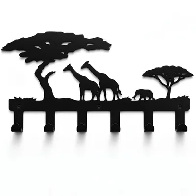 Obrázek produktu pro TOJ Dětská nástěnná skříňka Jungle, 40 cm – Dětská skříňka se 6 háčky – Nerezová tyč na zavěšení do dětského pokoje – matná černá barva – včetně montážní sady