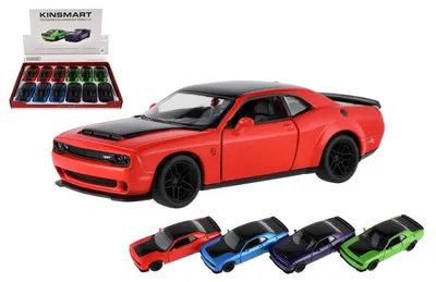 Immagine prodotto di Modellino Kinsmart 2023 Dodge Challenger SRT Demon 170 mm, metallo/plastica, 13 cm, 4 colori, con finitura retro, 12 pezzi in confezione