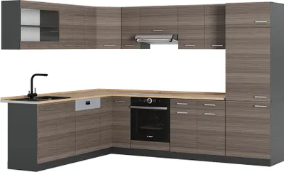 Produktbild von Eckküche Vicco R-Line Edelgrau/Anthrazit 287 x 60 cm , AP Eiche, Model 54186