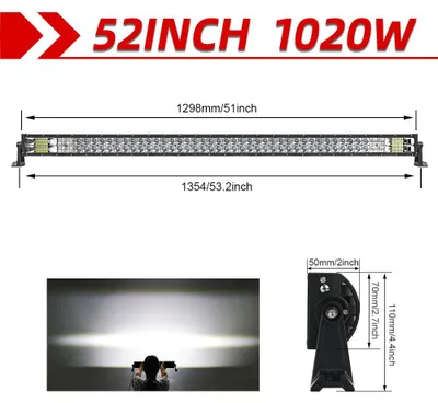 Immagine prodotto di Barra luminosa per auto e camion - Illuminazione a LED - 52 pollici - Senza cavi - 110.000 lumen