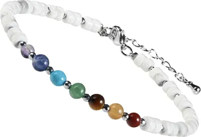 Produktbild von mookaitedecor Heilsteine 7 Chakra Perlen Armband für Heilung Yoga Energie Reiki, Flache Perlen Schmuck, Einstellbare Armbände für Damen und Herren
