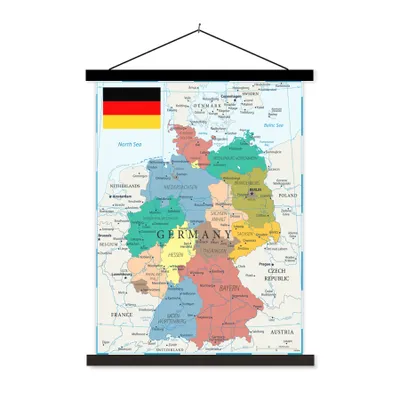 Produktbild von MuchoWow® Textilposter Detaillierte Karte von Deutschland 60x80 cm mit schwarzem Rahmen - Plakathalter