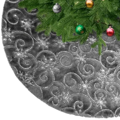 Weihnachtsbaumrock Kunstfell grau mit silbernen Pailletten 78 cm