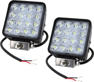 Two square LED work lights are shown against a white background.