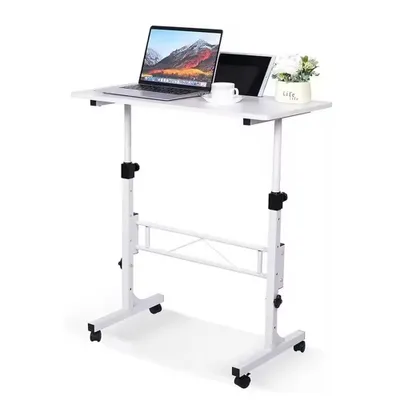 Image de Table d'appoint à roulettes Table haute mobile réglable en hauteur 81 cm Table roulante portable Bureau pour télétravail