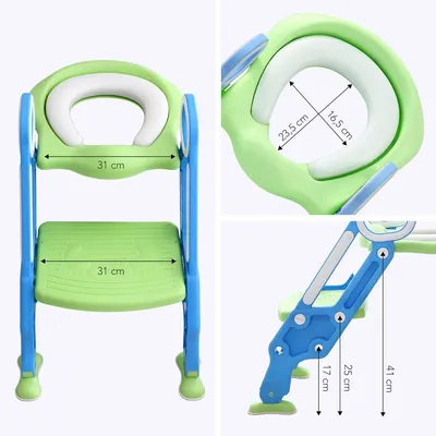 Produktbild von LifeGoods WC-Sitzverkleinerer - Töpfchen Kleinkind - Mit Treppe - Toilettentrainer mit Trittstufe - Klappbar - Toilettensitz Kinder - 2 bis 7 Jahre - Grün/Blau