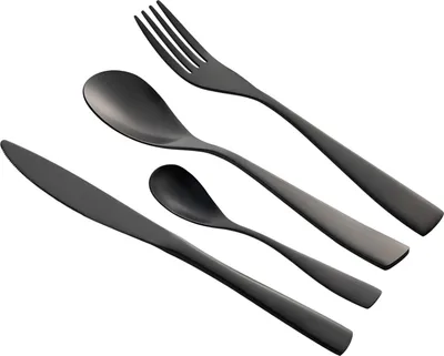 Produktbild von Besteckset 24 teilig für 6 Personen Edelstahl Mehrzweck Einsatz für Zuhause Messer Gabel Löffel Küche Restaurant Metallic-Schwarz