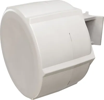 A white, cylindrical electronic device with a mounting bracket on the right side, isolated on a white background.