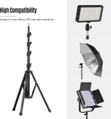 Image de KINGJOY FL2009 trépied métallique réglable, trépied d'éclairage, capacité de charge 10 kg/22 lbs, vis 1/4 pouce, hauteur max. 182 cm/6 pieds pour studio photo réflecteur boîte à lumière LED écran vidéo