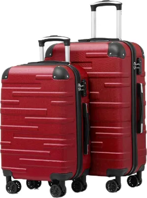 Image de COOLIFE Valise rigide Set-2pcs Valise à roulettes Matériau ABS 4 roulettes Spinell Rouge