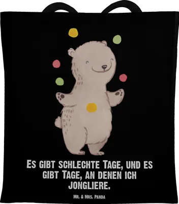 Produktbild von Mr. & Mrs. Panda Shopping Tasche Bär Jonglieren - Schwarz - Geschenk, Beutel, Uni, Jongleur, dokumententasche, Artistik, Tote Bag, Schultasche, Zirkus