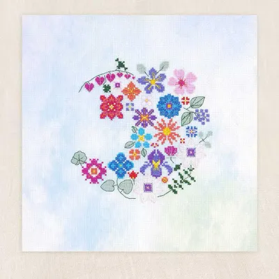 Produktbild von DMC Kreuzstich Stickpackung "Blumenmond", Zählmuster, 24x24cm