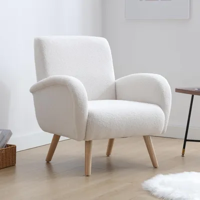 Immagine prodotto di Poltrona imbottita compatta con gambe in legno, ideale per il soggiorno o la camera da letto, colore bianco