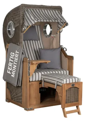 Produktbild von Strandkorb Düne Single Teak PE Grey 1-Sitzer Volllieger mit Bullaugen wetterfest und robust