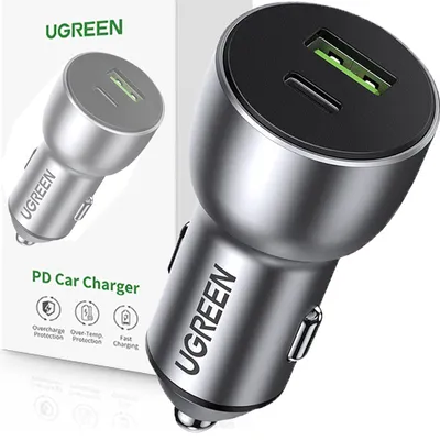 Produktbild von Ugreen Auto Ladegerät Usb / Usb Typ C Schnellladung 3.0 Leistung 36 Watt 3 A Grau (Cd213 60980)