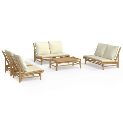 Produktbild von vidaXL 5-tlg. Garten-Lounge-Set mit Cremeweißen Kissen Bambus