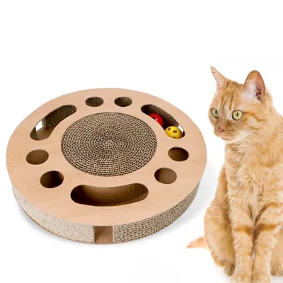 Produktbild von Kratzbrett Katze mit 2 Klingelballs, 3 in 1 Kratzpappe für Katzen Rund,Katzen kratzbrett mit Minze