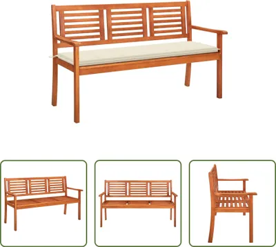 Image de Banc de jardin 3 places The Living Store avec coussin, 150 cm, en bois massif d'eucalyptus
