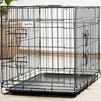 Produktbild von Faltbare Hundebox aus stabilem Eisen – Hundekäfig mit 2 Türen – inklusive Bodenschale für deinen Hund – mit Transportgriff – in 4 Größen verfügbar ((XXL) 120 x 75 x 80 cm)