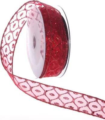 Produktbild von Weihnachtliches Organzaband mit Glitzerwabe - rot - 25 mm - 10 m - 93191-25-10-30