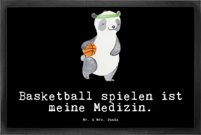 Produktbild von Mr. & Mrs. Panda Schmutzfangmatte Panda Basketball 50 x 75 cm - Schwarz - Geschenk, Schmutzmatte, Basketballplatz, Fußabstreifer, Verein, Bodenvorleger, Fussmatte