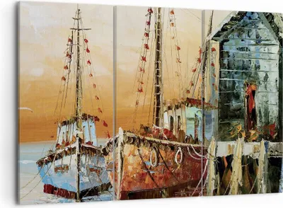 Produktbild von Bild auf Leinwand - Leinwandbild - 3 Teile - Kutter Hafen Öl - 105x70cm - Wand Bild - Wanddeko - Wandbilder - Leinwanddruck - Bilder - Wanddekoration - Leinwand bilder - Wandbild - CE105x70-4216