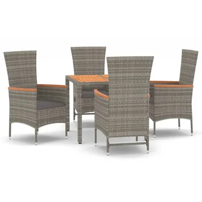 Produktbild von 5-tlg. Garten-Essgruppe mit Kissen Grau Poly Rattan