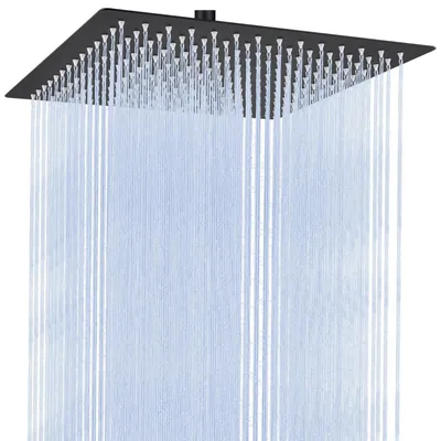 Immagine prodotto di Doccia a pioggia, soffione in acciaio inossidabile, 12 pollici, 30x30 cm, quadrato, nero, 196 getti, regolabile a 360°, montaggio a parete o a soffitto