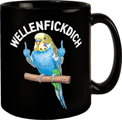 Produktbild von Wellensittich mit Mittelfinger Tasse WELLENFICKDICH
