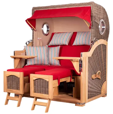 Produktbild von Strandkorb-Set - bene living - Ammersee Grande XL Teak - PE grau - Modell 585 - inkl. Liftersystem
