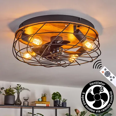 Produktbild von Casabona Ventilator aus Metall/MDF in Schwarz/Holzoptik in Gitter-Optik