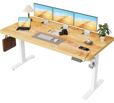 Productafbeelding van Verstelbaar bureau, 160x80 cm, met 2 motoren en 3 geheugenfuncties, lichtbruin