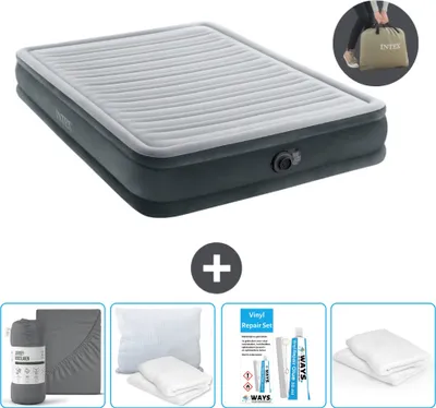 Produktbild von Intex Luftbett - 2 Personen - 152 x 203 x 33 cm - Grau - Inklusive Pumpe - Spannbettuch - Küssen - Reperaturset en Kissenschutz