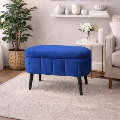 Image de Hanah Home, pouf de haute qualité, modèle Sax, couleur bleu, 100% mélaminé, dimensions : 60 x 46 x 35 cm