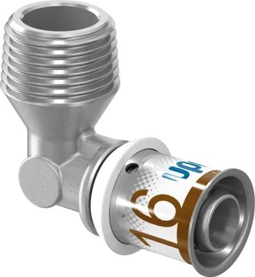 Zdjęcie produktu dla Uponor Winkelnippel S-Press PLUS aus Messing, verzinnt 16mmx1/2 AG