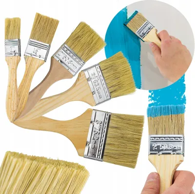 Produktbild von Rosfix Set Malerpinsel 5 Stück – Synthetikborsten, Metallzwinge, Holzgriff | 25–76 mm | Für Wand, Möbel, Detailarbeiten
