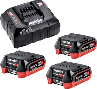 Zdjęcie produktu dla Podstawowy zestaw Metabo 3x akumulator LiHD 12 V 4,0 Ah ( 3x 625349000 ) + ładowarka ASC 55 ( 627044000 )