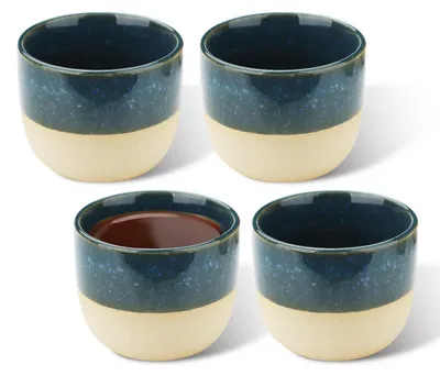 Immagine prodotto di Set di 4 tazze per espresso, capacità 120 ml, in porcellana semismaltata, colore blu. Ideali per moka, latte, cappuccino e caffè espresso
