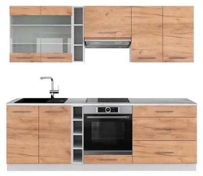 Produktbild von Küchenzeile Vicco Fame-Line Goldkraft Eiche/Weiß 235 cm , AP Marmor, Model 42159
