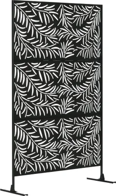 Image de Outsunny Panneau décoratif extérieur 122 x 198 cm, paravent extérieur en acier, motifs de branches de saule découpées, pour jardin, balcon, terrasse, noir
