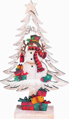 Produktbild von Deko Tannenbaum mit Schneemann Holz Dekobaum Fensterbild Weihnachtsmann Stern
