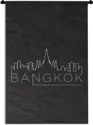 Produktbild von MuchoWow® Wandteppich Wandbehang Skyline "Bangkok" weiß auf schwarz 90x135 cm Tapisserie Dekoration Wandtuch - Baumwolle - Wandskulptur