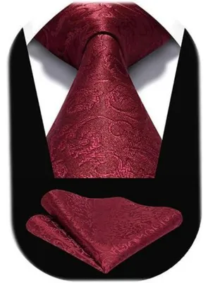 Obrázok produktu pre Sada pánskych kravát a vreckovky s paisley vzorom, jednofarebná, farba: burgundská