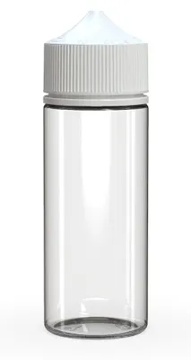 5 PET-Druckverschlussflaschen 120 ml, klar mit weißem Verschluss