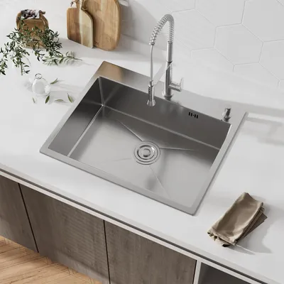 Produktbild von Spüle Einheit 1 Becken 50 x 45 cm, STANEW Edelstahlspüle mit Abflussfilter, Hahnlöchern und Seifenspender, Kompaktküche, Wohnmobil